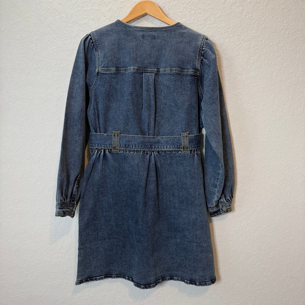 Habitual Fit and Flare Long Sleeve Denim Blue‎ Jean Tie Waist Dress Size L NEW - Picture 5 of 8